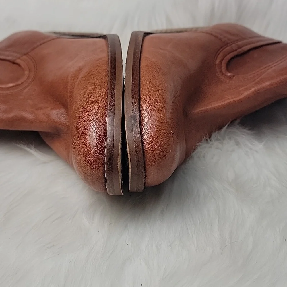 ARTURO CHIANG Tan Western Boho Block Heel Zip Leather Ankle Bootie Boots 8.5‎